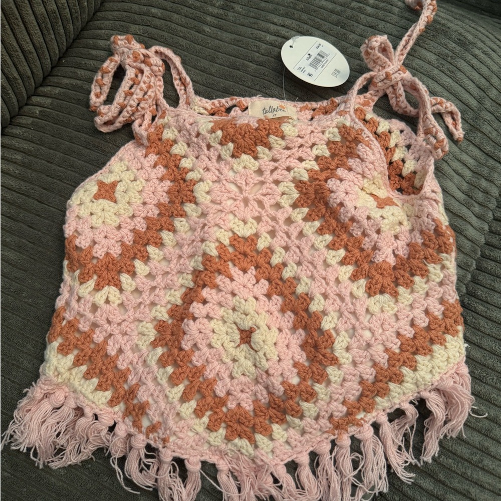 Pink and Cream Crochet Fringe Accessory